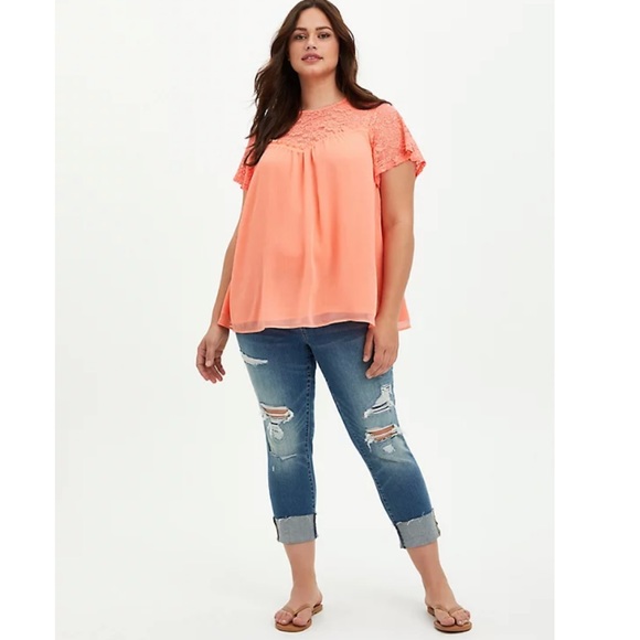 CRINKLE CHIFFON LACE DETAIL BLOUSE - Picture 4 of 5